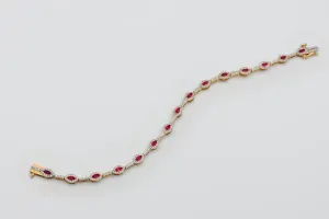 9ct Yellow Gold Ruby & Diamond Bracelet – Marquise Ruby & 1.40ct Natural Brilliant Cut Diamonds