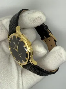 Omega Constellation De Luxe 33.5mm 18ct Gold Black Pie Pan Dial Reference 2700SC – Vintage Box – 1952