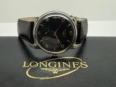 Longines Manual Wind 35mm Stainless Steel Black Dial Rose Gold Furnishings 23394-140 1946
